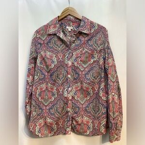 Talbots Vintage long sleeve multi colored pattern blouse.